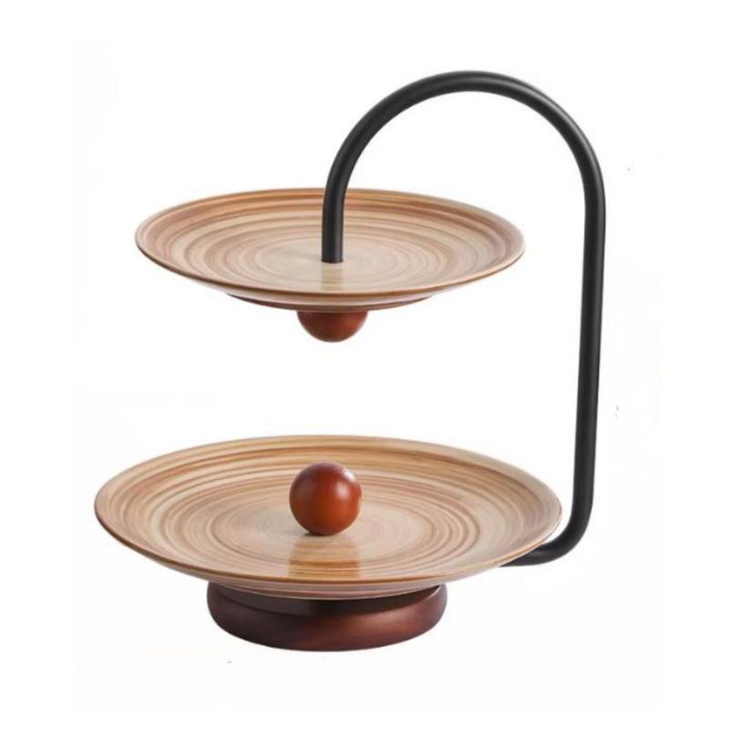 Ceramic Tray Double-layer Dessert Plate Afternoon Tea Dessert Plate Desktop Storage Container Ceramic Plate Wood Tray