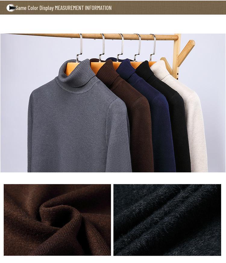 Men's Wool Blend High Neck Knit Sweater with Velvet Fleece Lining