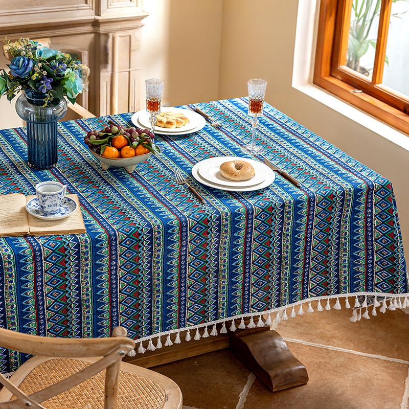 Flower Printed Table Cover with Tassels Cotton Linen Table Cloth Naturally Breathable and Comfortable nappe de table Luxury