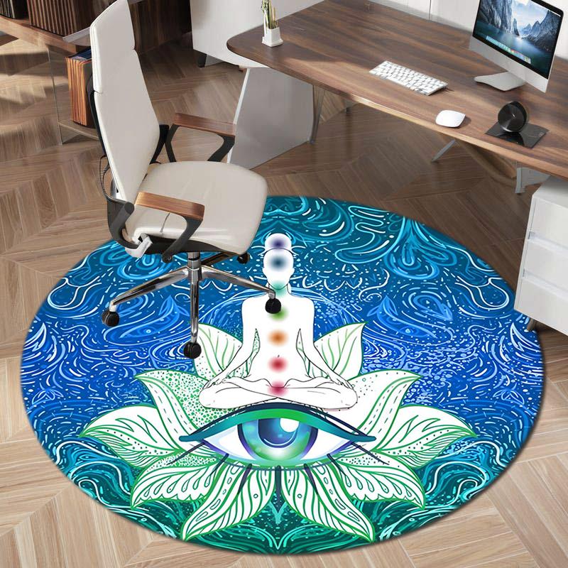 1Pc Chakras Theme Printed Circular Carpet, Home Door Mat, Outdoor Travel Protection Carpet A2