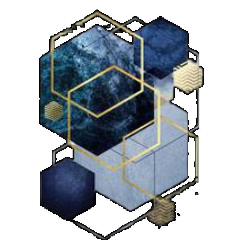 Women's Short-Sleeve T-Shirt with Blue and Gold Geometric 3D Hexagon Patchwork Art Print