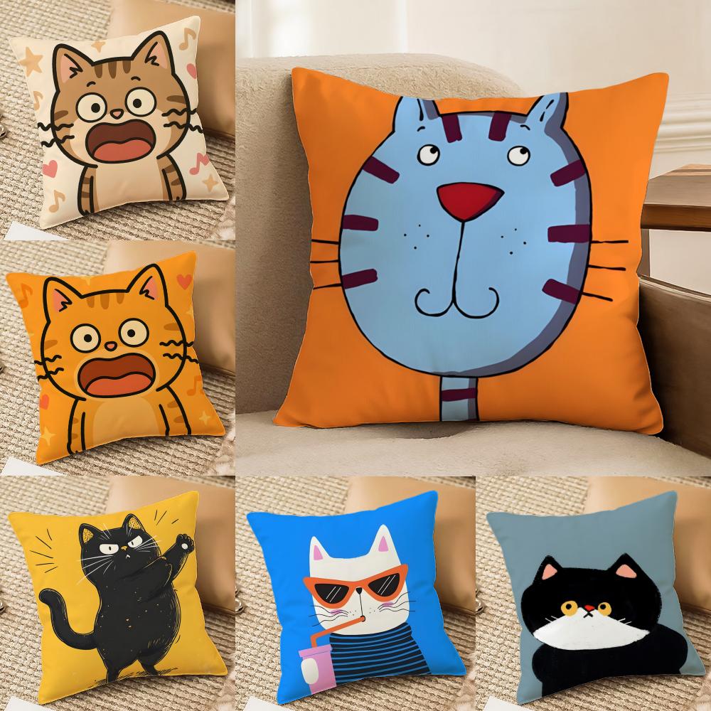 Funny and silly cat pattern Cushion Cover Silky elegant Comfort Sofa Bed Invisible zipper Beach pillowcase