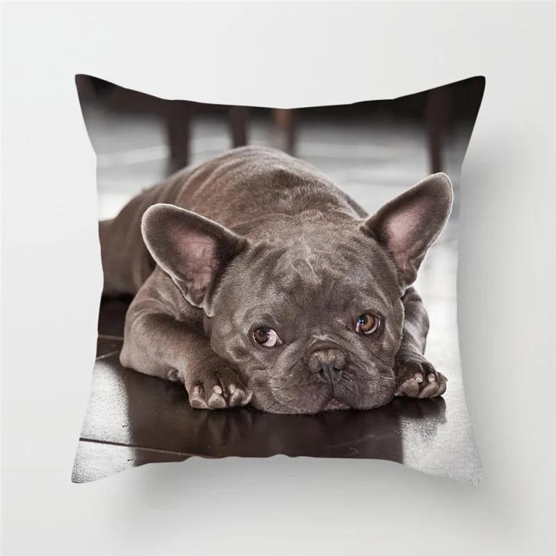 French Bulldog Polyester Cushion Cover Animal Dog Printed Pillow Cover For Sofa Home Living Room Decorative Pillowcase 45X45Cm