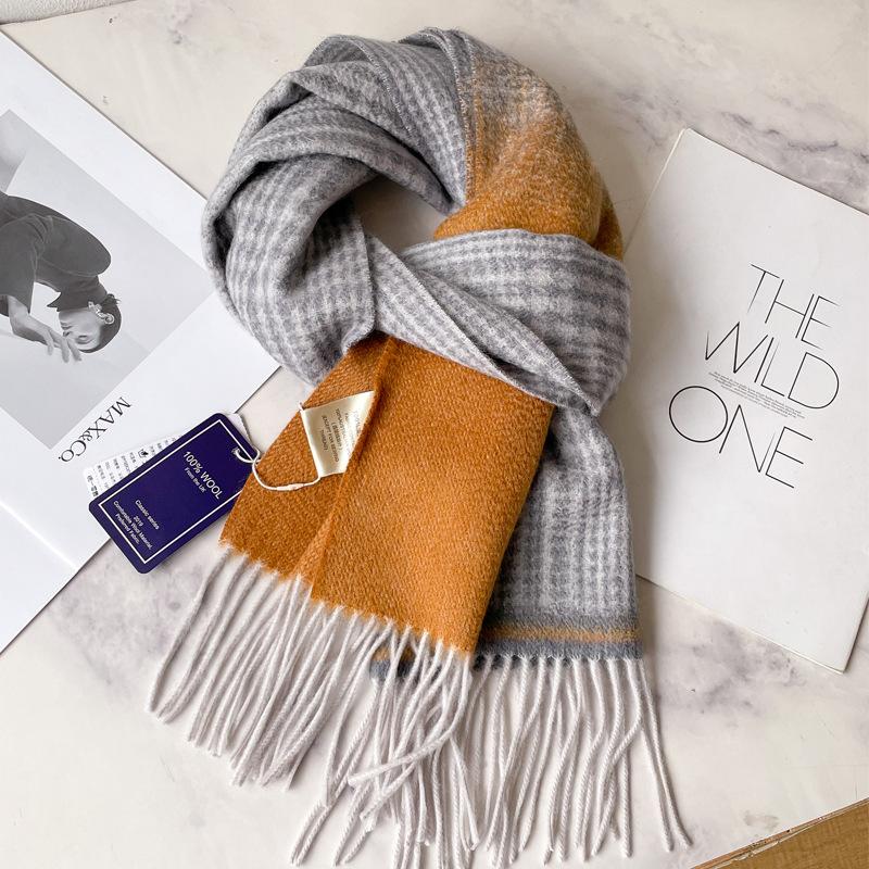 Gradual Change Color 100 Pure Wool Scarf Women's Autumn and Winter British Black and White Scarf Versatile Thick Warm Shawl