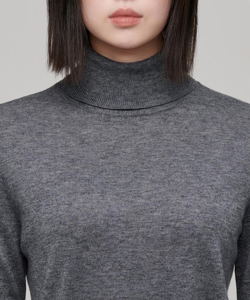 MUSINSA STANDARD WOMAN Women'S Merino Wool Blend High-Gauge Turtleneck Knit [Medium Grey]