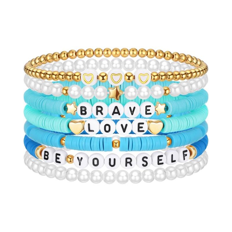 JYL TS Bracelet Stackable Elastic Letter Beads Inspires Joy & Optimism Daily