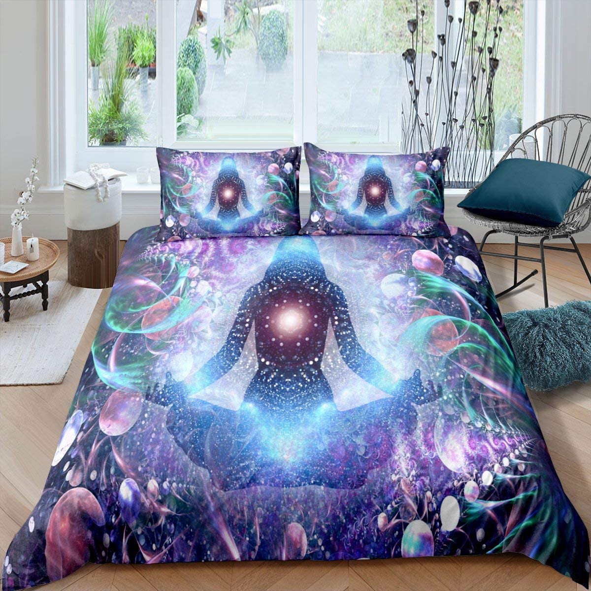 

Комплект пододеяльников для йоги King Size, комплект постельного белья для медитации чакры, пододеяльник в стиле бохо-хиппи с принтом в виде чакры EU single(135x200cm)