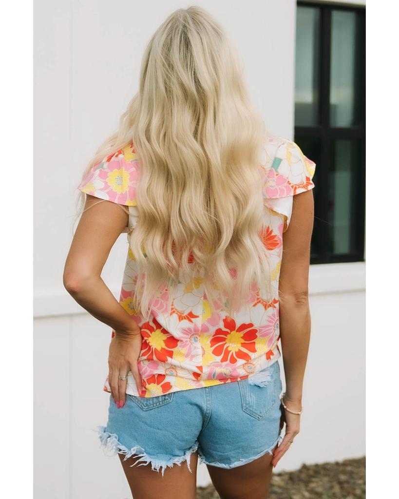 Azura Exchange Květinový top s volánkovými rukávy a stojáčkem