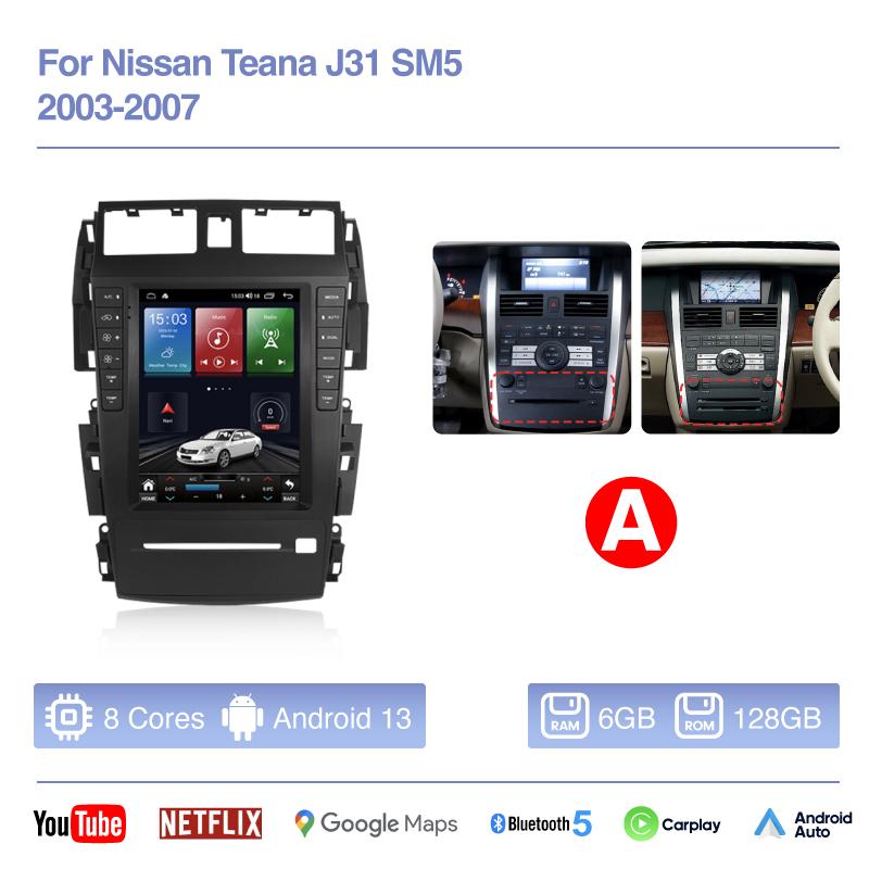 10.4inch Car Radio Multimedia Player GPS Navigation Android13 Auto For Nissan Teana J31 SM5 2003-2007 Carplay 8+256G 4G Car CD