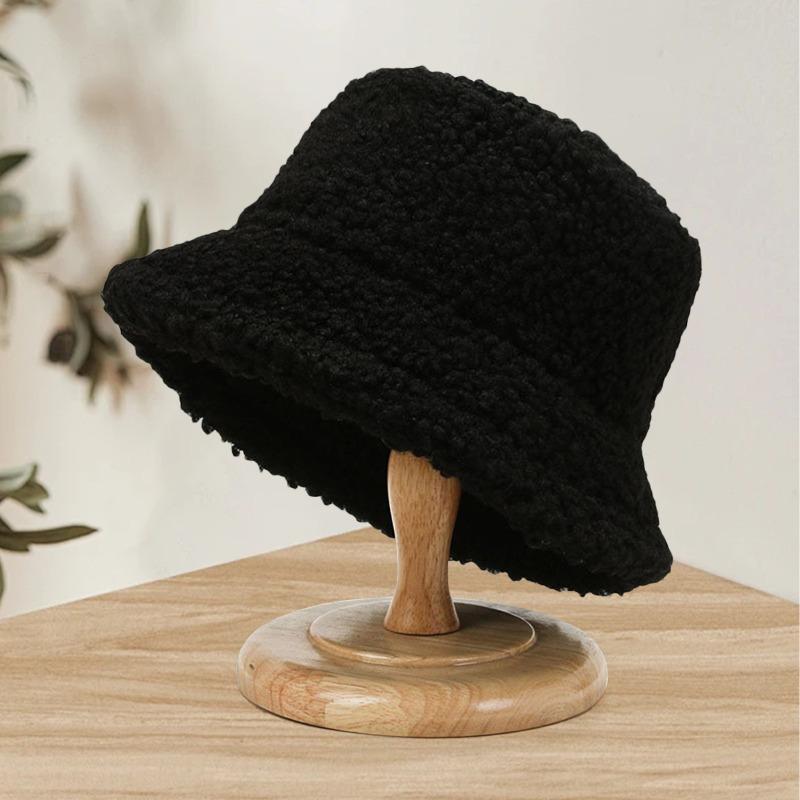 Autumn and winter thermal basin hat retro bucket hat word men and women lamb wool bucket hat