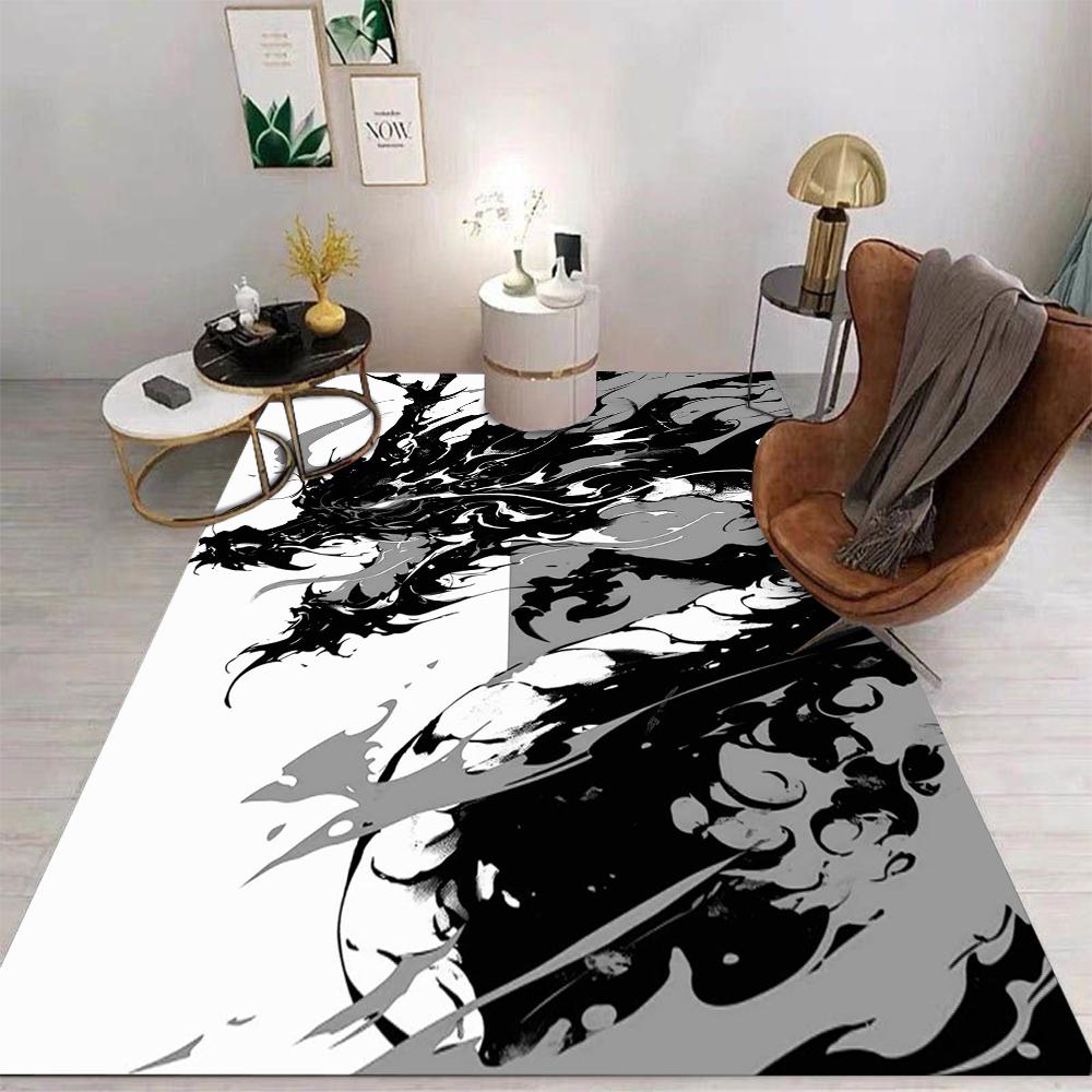 Chinese Dragon Pattern Floor Mat Various Styles With Dragons In Ink Style Yin Yang And Samurai Sword Scenes Rug For Home Decor