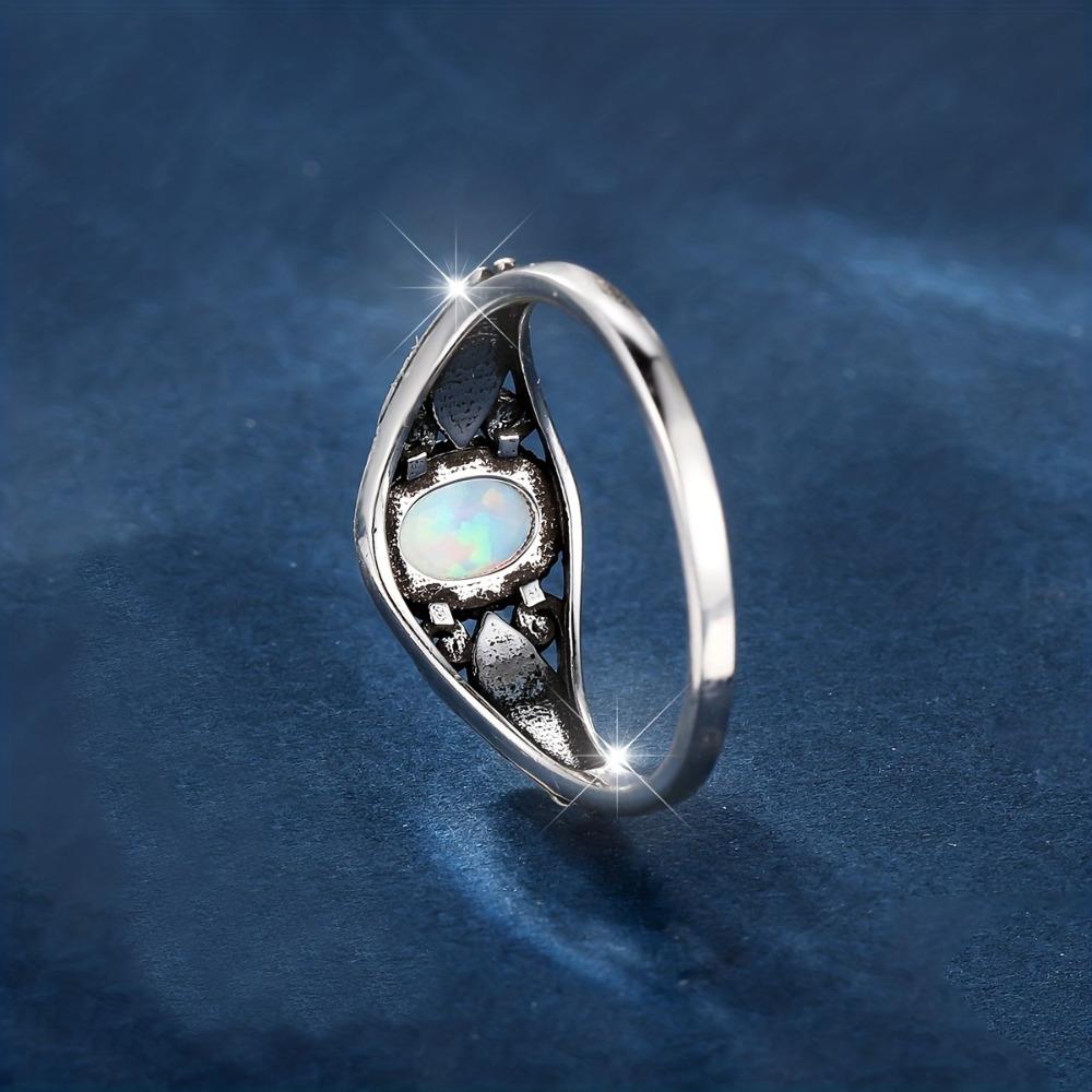 Vintage S925 Sterling Silver Oval Fire Opal Leaf Rings for Women Ethnic Bridal Ring Wedding Jewelry