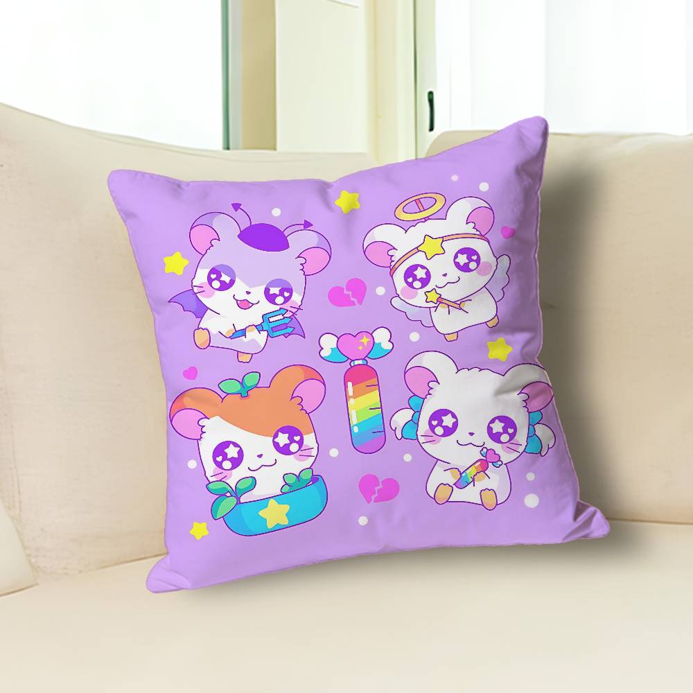 H-Hamtaros Cute Hamster Pillow Cases for Bedroom Living Room Sofa Home Decor Polyester Cushion Cover with Zipper