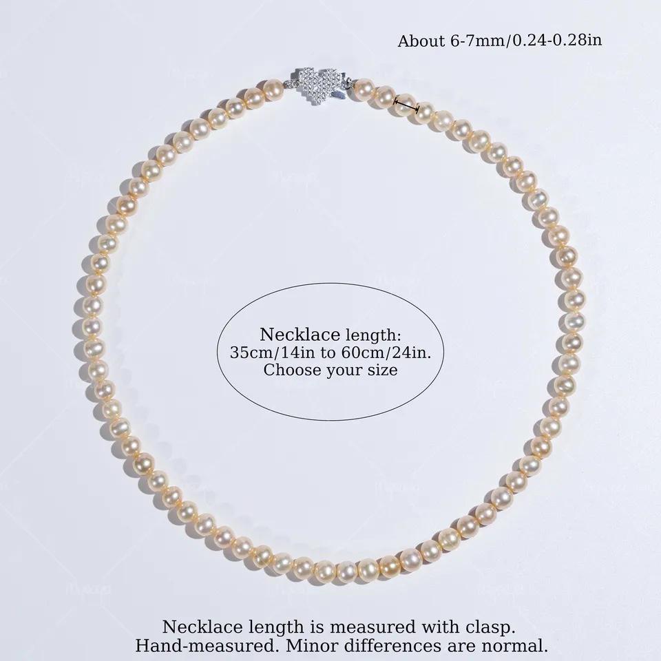 MySoya Pink Freshwater Pearl Necklace with S925 Silver Clasp, 6-7mm Pearls, Model C554 14 inch