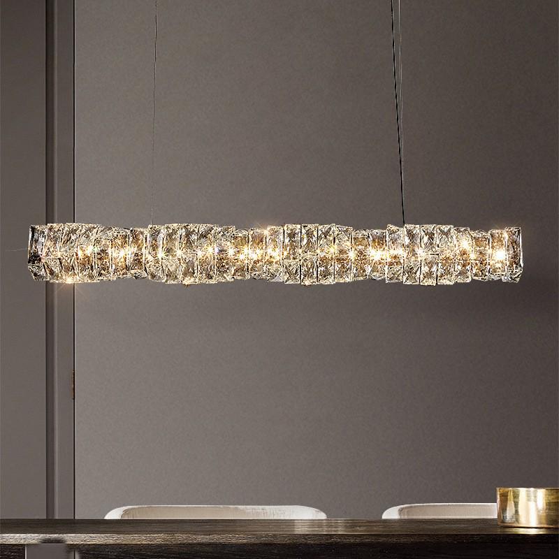 Modern Crystal Chandelier: Sleek Light for Dining Room Table or Bar