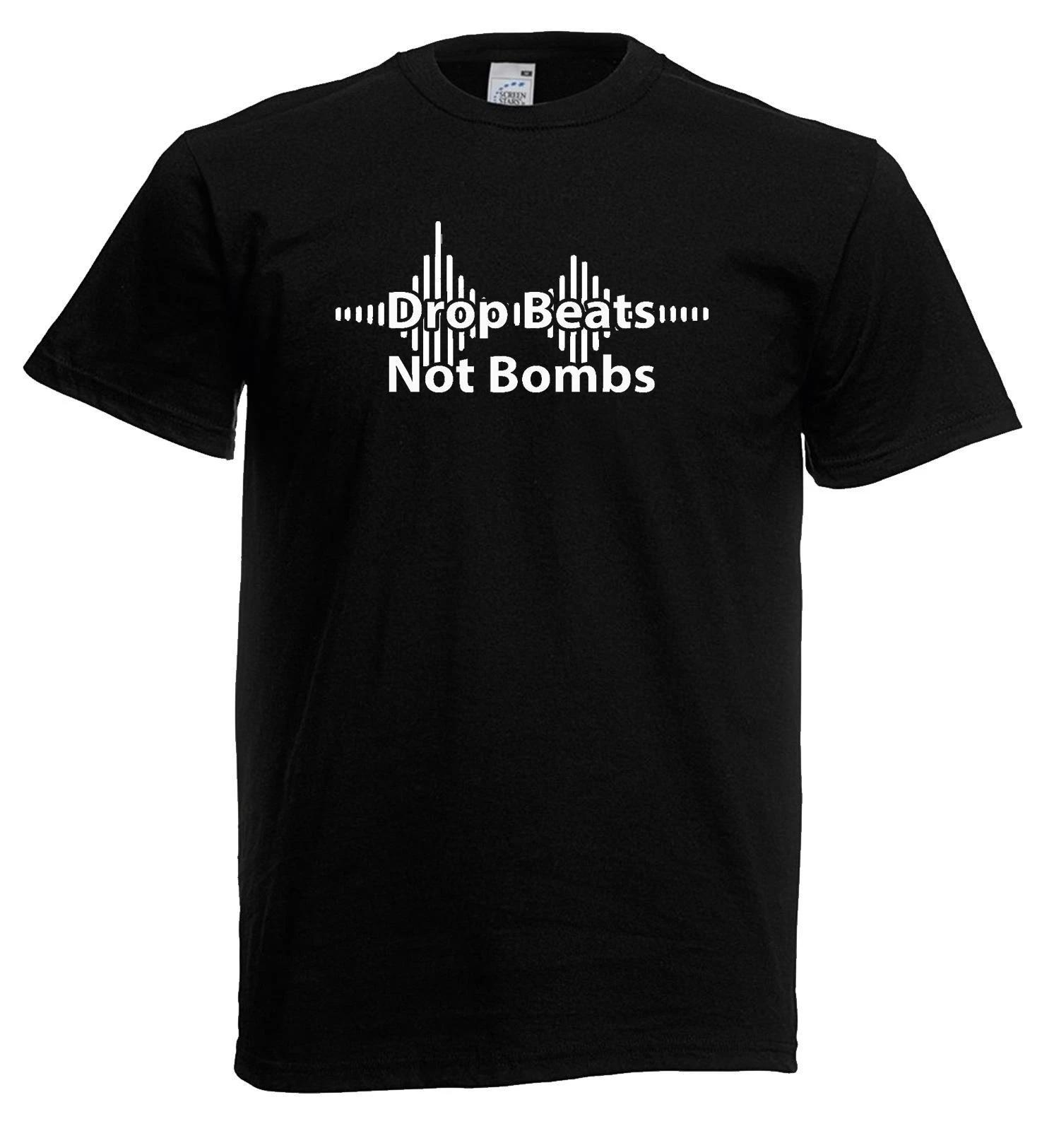 

Mens Drop Beats Not Bombs Anti War DJ Music Quote Unisex Black T-Shirt 2XL