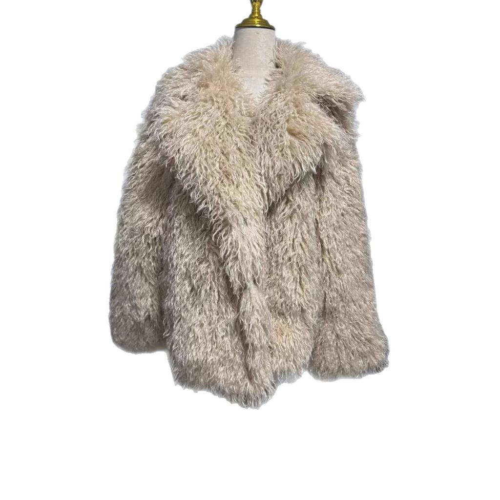 European and American new women's clothing artificial fur imitation fur fur coat autumn and winter medium and long suit collar coat c