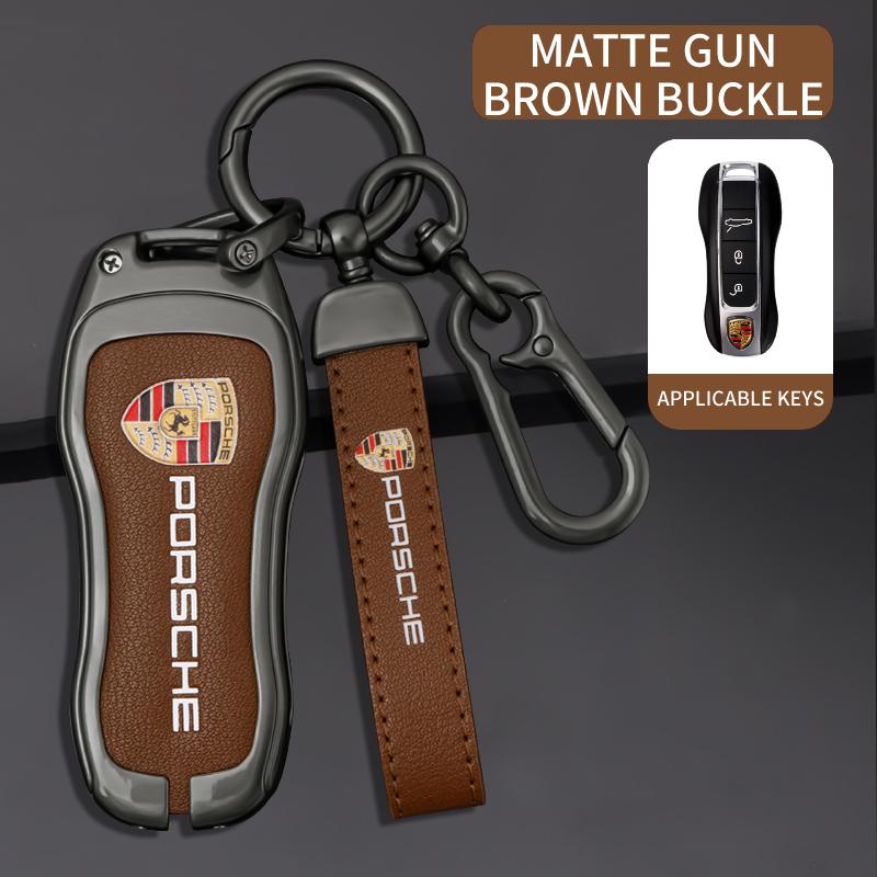BMGB9 3 Buttons Zinc Alloy Leather Car Key Case Cover Key Shell For Porsche Cayenne Panamera Macan Cayman 718 911 Taycan Sticker