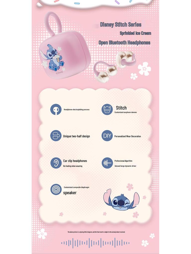 Stitch Candy Ice Cream Bluetooth Open-Ear Headphones, Clip-On, Extra-Long Battery Life for Sports & Music