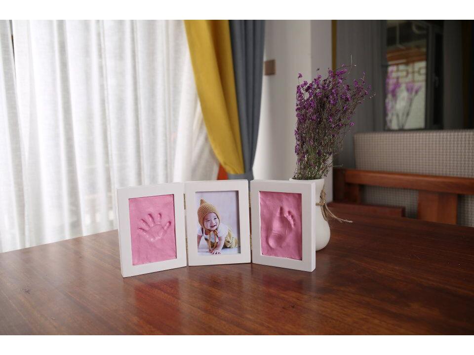 Solid Wood Tri-Fold Baby Hand & Footprint Frame with Clay - Ideal 1st Birthday Keepsake