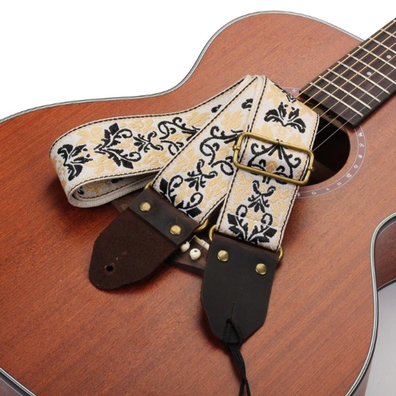 Adjustable Guitar Strap Embroidered Shoulder Strap Leathers Ends Guitar Straps