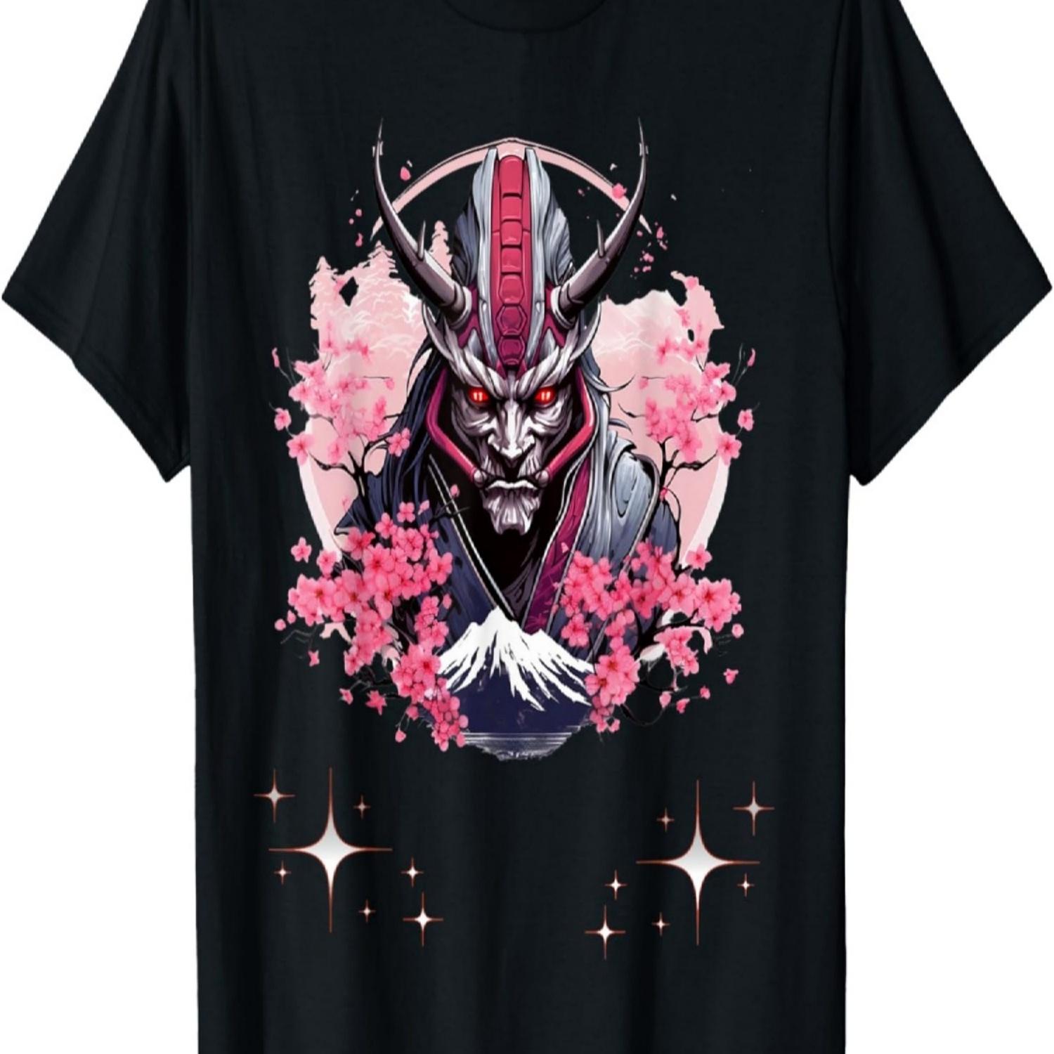 Yokai Oni Mask  Anime Blossom Cherry Flower T-Shirt(7) S чёрный