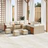 14-piece Garden Sofa Set with Beige Poly Rattan Acacia Cushions, 2-seater Garden Sofa with Beige Cushions 3363371