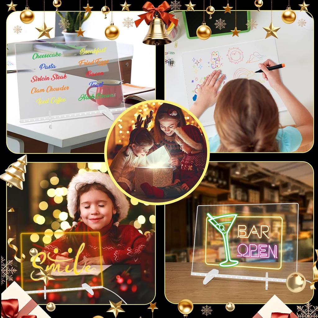 Acrylic Dry Erase Board with Light,LED Note Board with Colors 13.8"X10" 4 Modes & 7 Colors Rewritable LED Acrylic Drawing Board forKids School Home