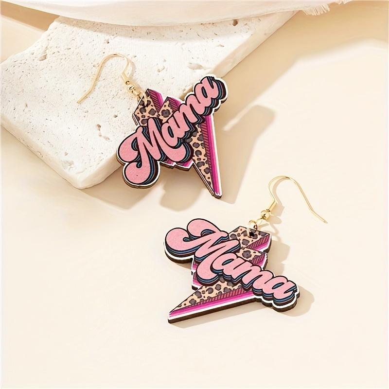 Personalized sexy lightning leopard print pink printed wooden women s earrings ear hook earrings