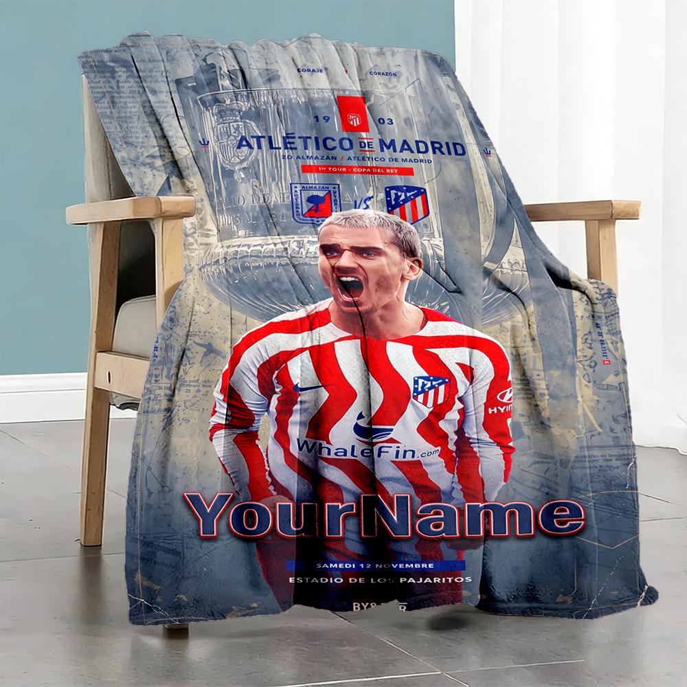 Atletico Madrid Personalized Name Blanket Lightweight Personalized Blanket Soft & Cozy Throw For Nap Bed Office Chair Office All-Season Use