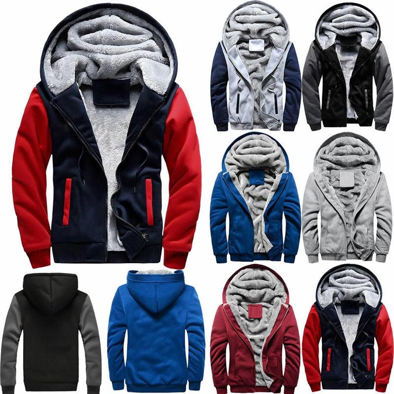 Thick Warm Mens Fleece Fur Lined Hoodie Zip Up Winter Coat Jacket Top Sweatshirt