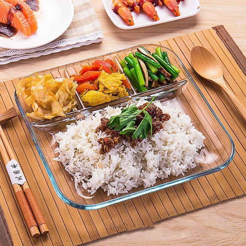 1pc Heat-resistant Glass Dumpling Tray With Sauce Tray, Divided Dinner Tray, Breakfast Tray, Home Kitchen Tools