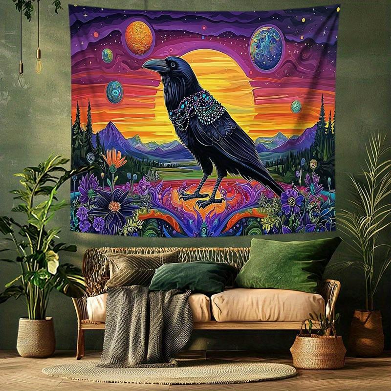 Berg- und Blumenmuster Digitaldruck Polyester Wandteppich geeignet für Wohnzimmer Schlafzimmer Büros Bars Partys