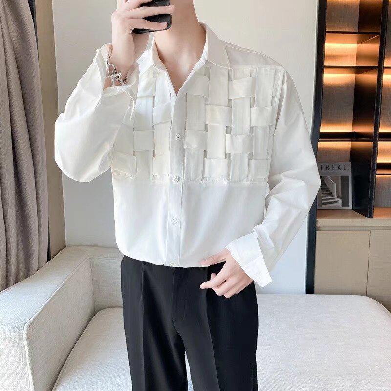 

Мужская повседневная ретро-тканая рубашка с длинным рукавом Medium белый