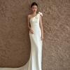 White Wedding Photo Party Mermaid Line Wedding Wedding Long Bride Train Satin Sexy Exposed Back [R-QINYUER] Dress, Pre-wedding Shoot, Dress,