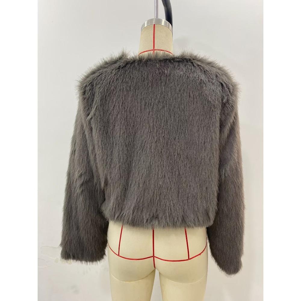 Faux Fur Jacket Fashion Women's Faux Fur Effect Round Neck Long Sleeve Short Jacket
