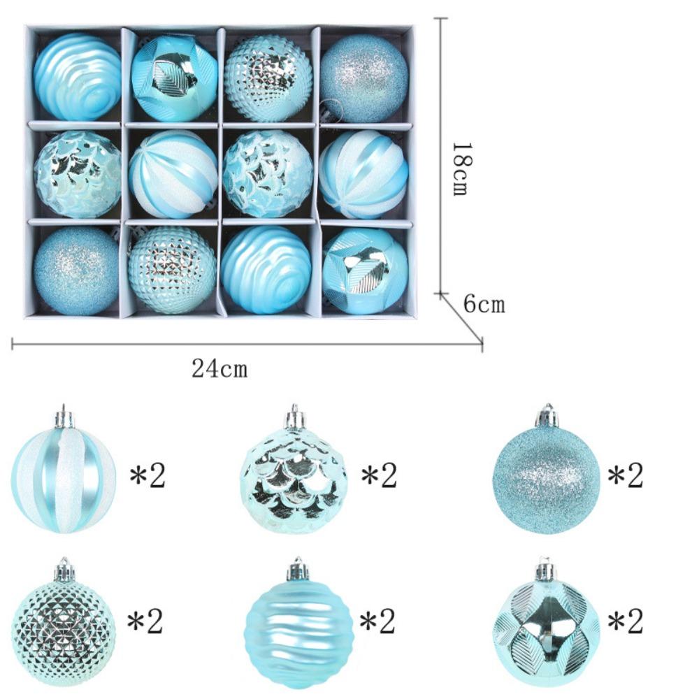 12PCS High-quality Plastic Christmas Ball Set 6CM 6 Colors Xmas Ornament Ball Suspensable Xmas Baubles Showcase
