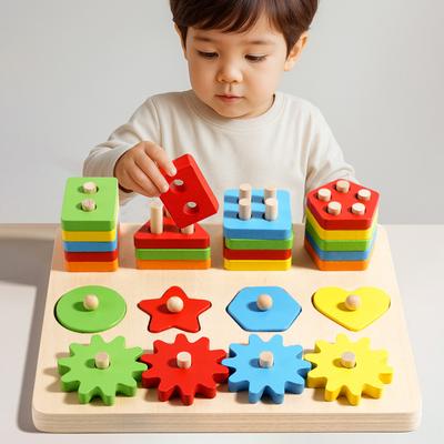 Giocattoli Montessori in Legno per Bambini Forma Geometrica Ordinatore di Colori Giocattolo Educativo Puzzle Impilabile Mattoncini Matematici per Bambini