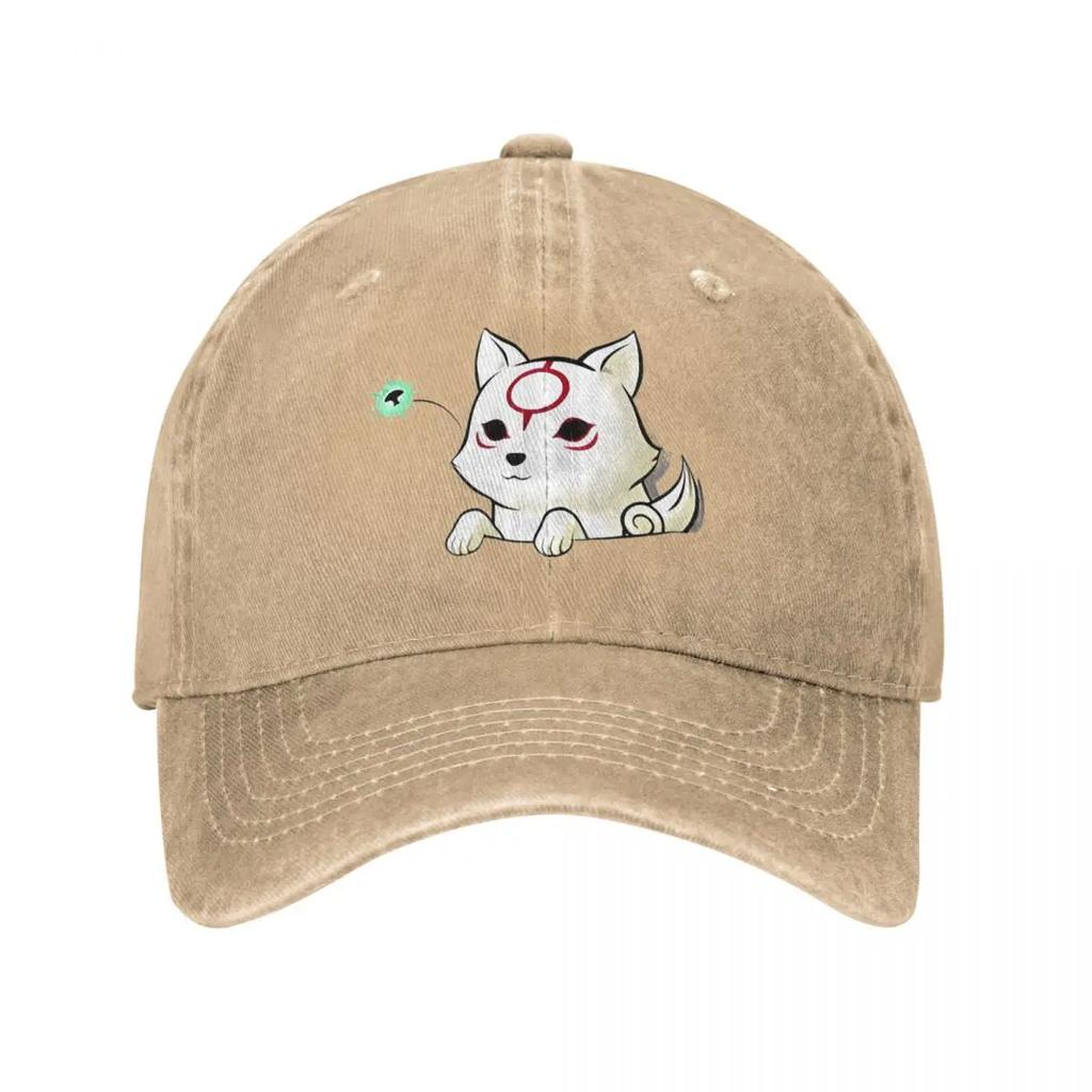 Okami Amaterasu Wolf Cute Kawaii Animal Mythology Sun Unisex Baseball Cap Distressed Washed Caps Hat Fashion Gift Snapback Hat