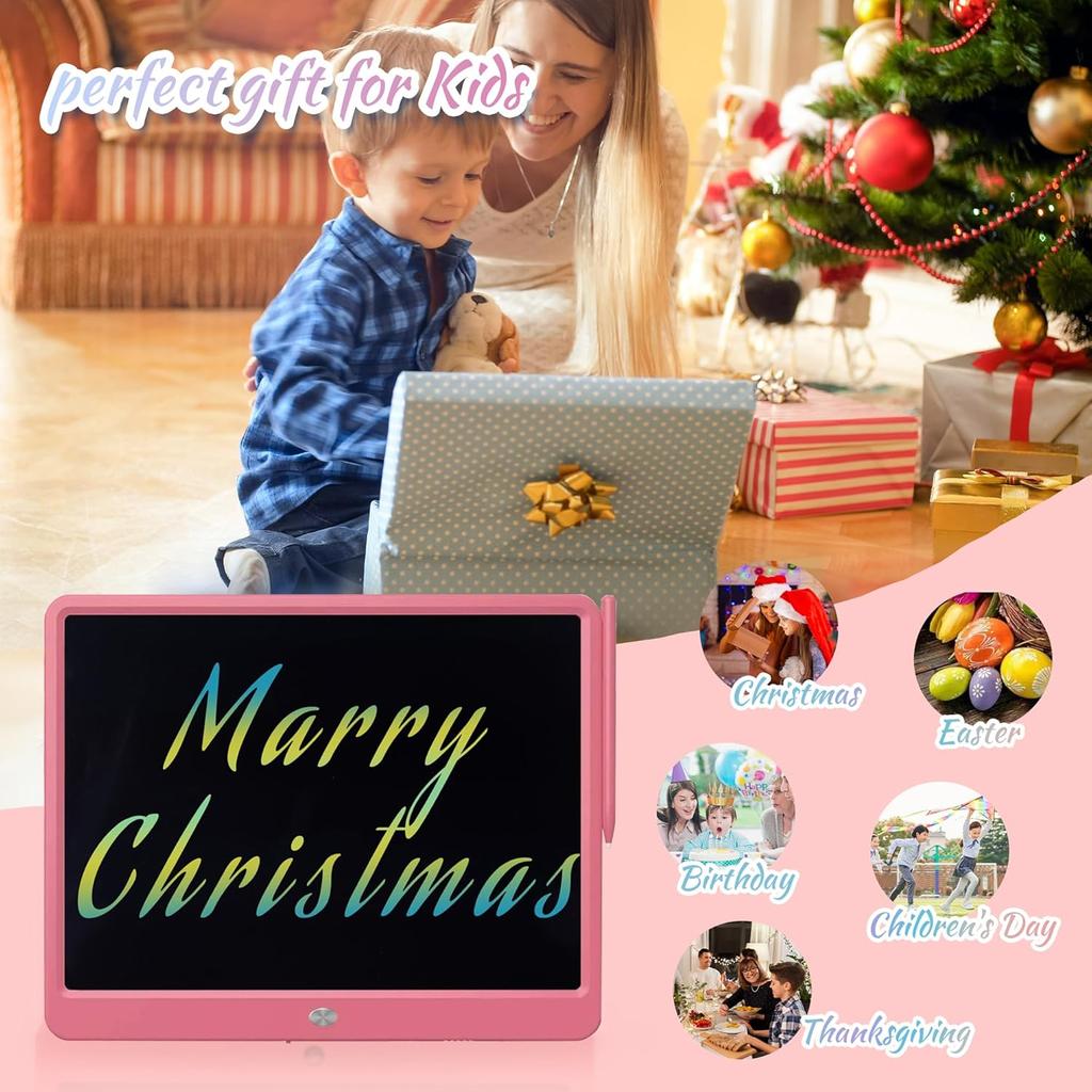 Colourful LCD Writing Board Children 15 Inch Painting  Tablet Ektronic Graphic Tablet 3-12 Year Old Girls Boys Children Toy Gifts (Pink)