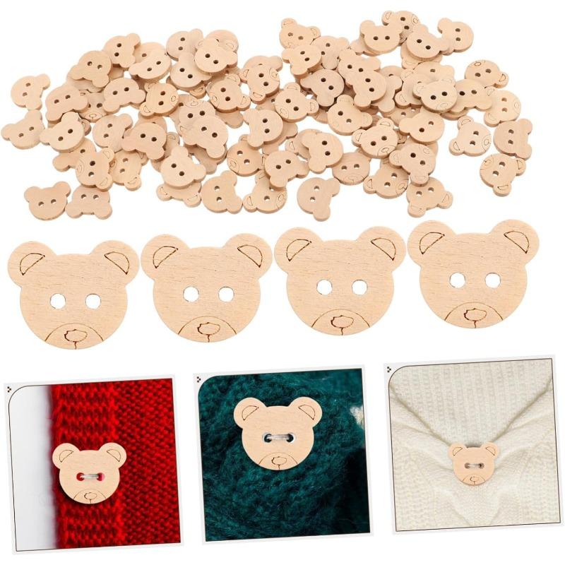 100pcs Wooden Bear Buttons Animal Shaped Unfinished Wood Decorative Buttons Sewing Supplies for DIY Sewing Crafting Scrapbooking