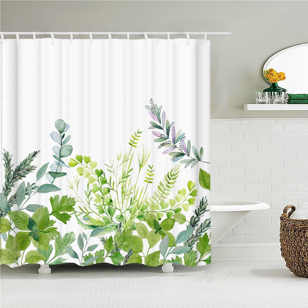 High Quality Leaves Fabric Shower Curtain Waterproof Plant Flower leaf Bath Curtains for Bathroom Decorate with Hooks