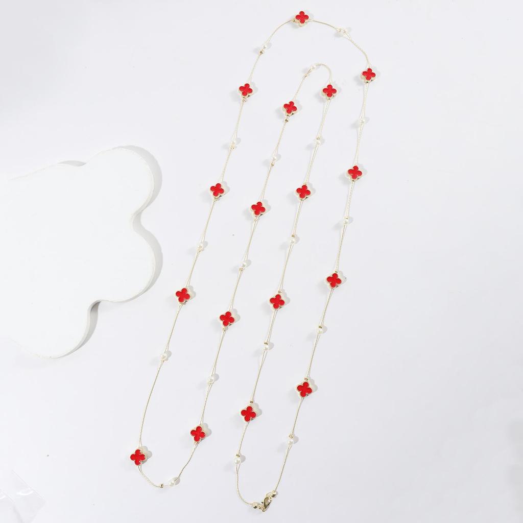 Lange Kleeblatt-Pulloverkette (170 cm) - Siebzehn Tropfenöl-Design für Herbst und Winter