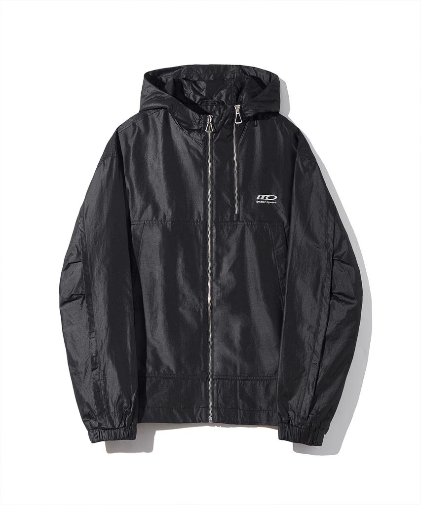 Dthirtyone Nylon Windbreaker Kapuzenjacke (Glänzend schwarz)