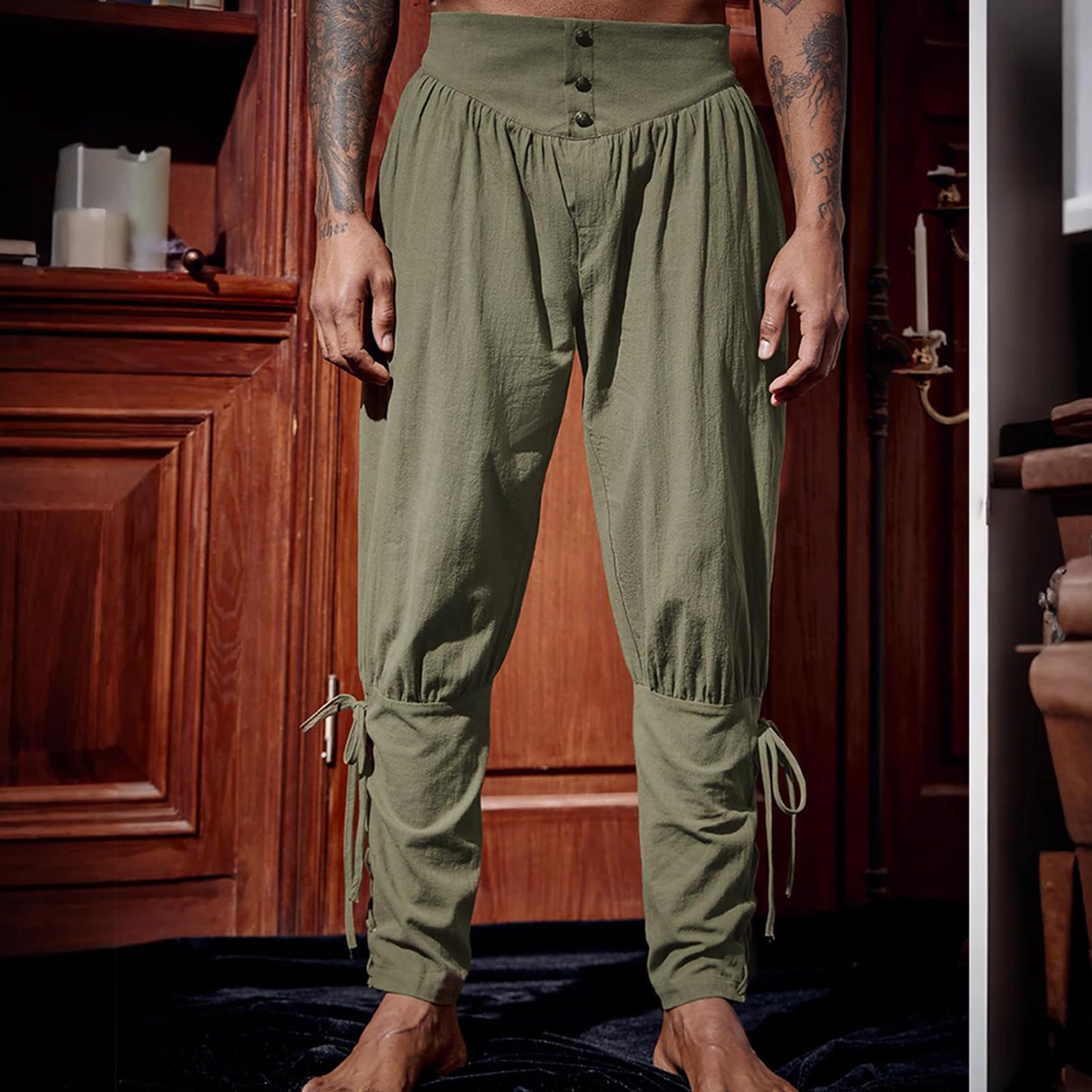 

Mens Pants Pirate Tapered Linen Costume Trousers L армия зеленый