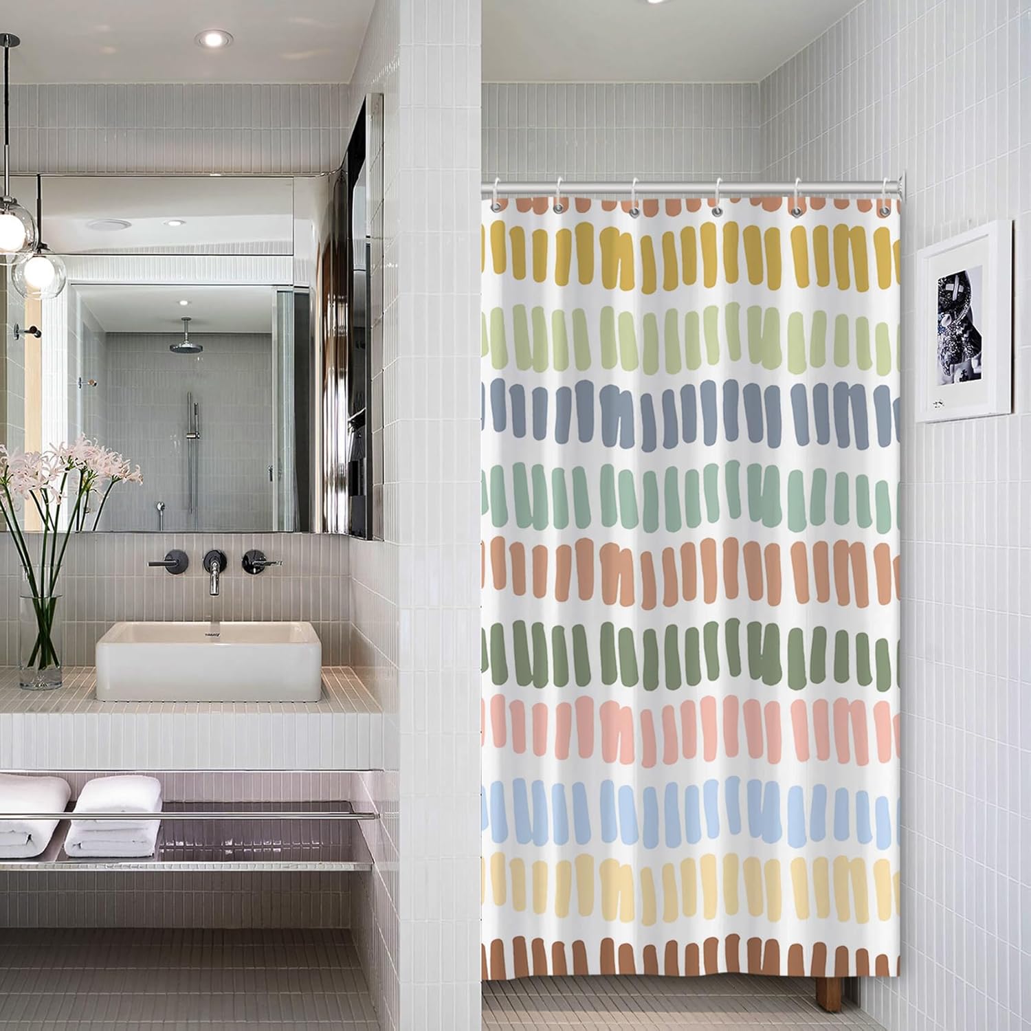 

Modern Bathroom Shower Curtain With Colorful Geometric Pattern Waterproof Fabric Bath Decor Home Improvement Interior Design W60H190(CM)-1 Pcs