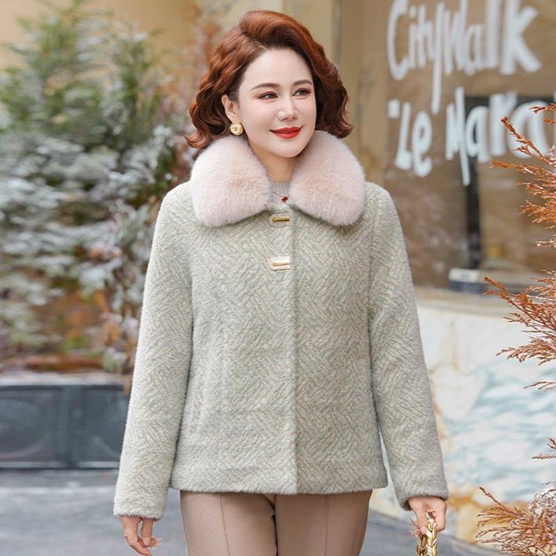 Mom's Winter Clothes New New Mink Fleece Jacket Top Medium and Old Women's Clothing Autumn and Winter Fleece Thickened Woolen