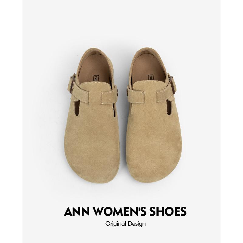 [] Leather platform slippers women's spring and autumn new outer wear fishing half drag Lincoln