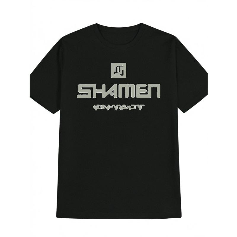 

European size Men S Casual Graphic T-Shirt - SHAMEN Bold Letter Print,Short Sleeve Tee for Men, Perfect Gift for Men Comfortable Fit S чёрный
