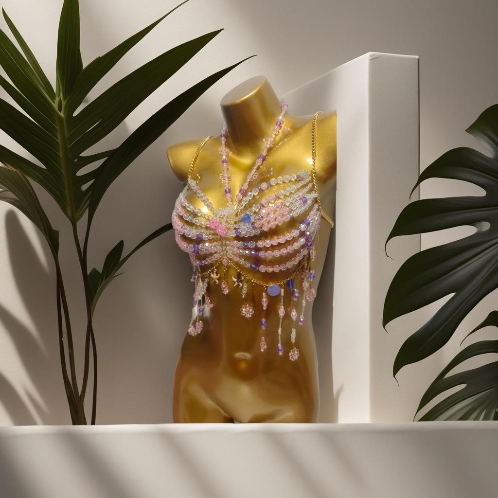 European Handmade Beaded Tassel Body Chain Vest for Women - Beach Party Strappy Chest Chain